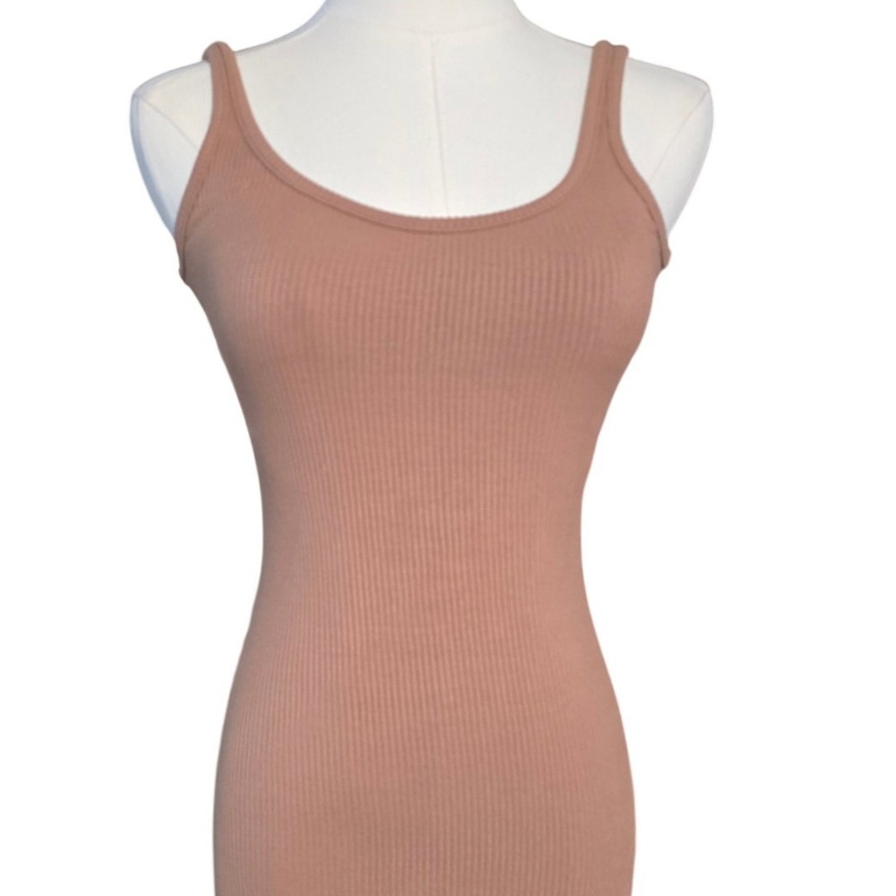 Naked Wardrobe SCULPT tan tank dress bodycon mini rib shaping modal spandex